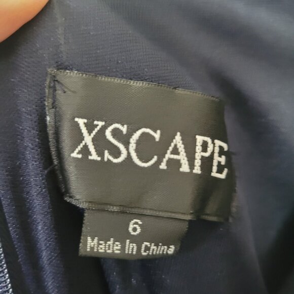 XSCAPE Dress Womens 6 Navy Blue Maxi One Shoulder Chiffon Formal Gown Beaded - Picture 10 of 16